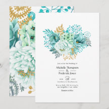 Casamento Floral em Aquarela Verde Menta e Dourado