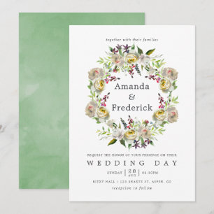 Convite Casamento Floral em Aquarela Verde Sage e Branco