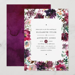 Convite Casamento Floral em Aquarela Violeta Bordo