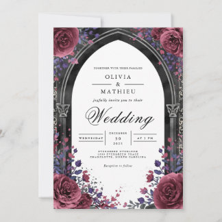 Convite Casamento Floral em Arco de Ameixa Gótica