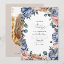 Casamento Floral em Azul Desbotado, Rosa e Taupe Q