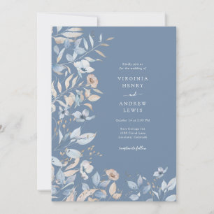 Convite Casamento Floral em Azul Empoeirado
