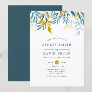 Convite Casamento Floral em Azul Marinho com Aquarela