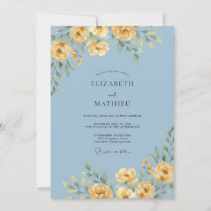 Convite Casamento Floral em Azul Pó