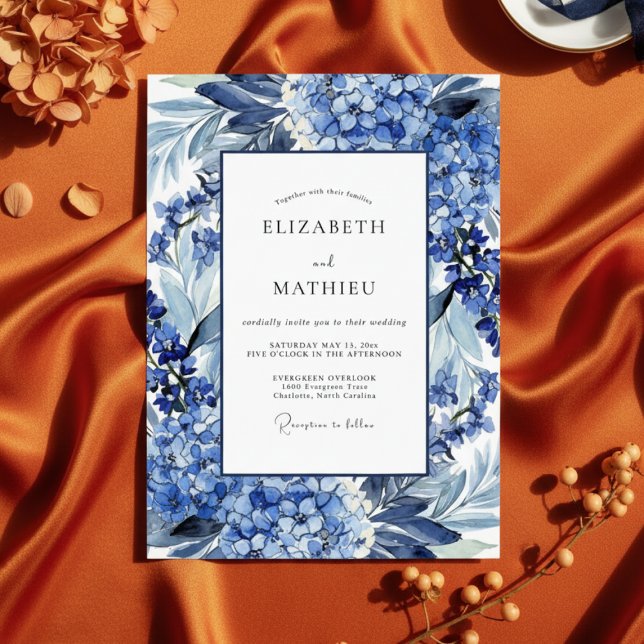 Convite Casamento Floral em Azul Real (Criador carregado)