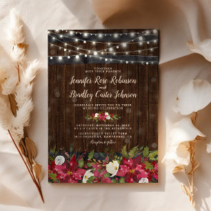 Convite Casamento Floral em Barril de Natal Rústico de Inv