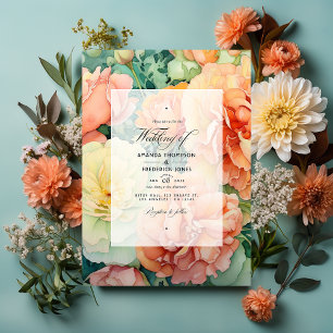 Convite Casamento Floral em Bege, Creme e Verde Marinho