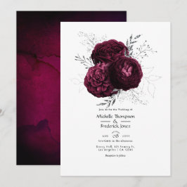 Convite Casamento Floral em Borgonha e Prata