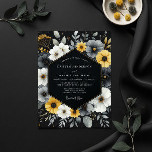 Convite Casamento Floral em Carvão em Flor