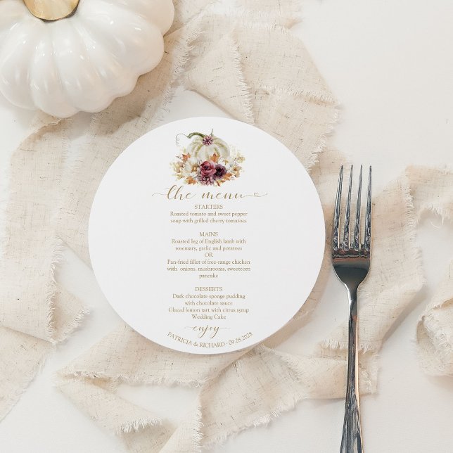 Convite Casamento Floral em Círculo com Abóbora Branca Ele (Criador carregado)