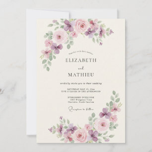 Convite Casamento Floral em Flor com Roxo Pálido
