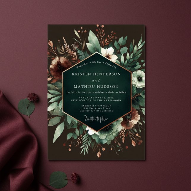 Convite Casamento Floral em Flor de Esmeralda (Criador carregado)