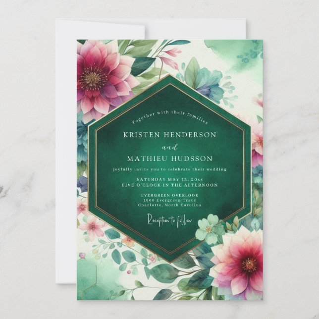Convite Casamento Floral em Flor de Esmeralda (Frente)