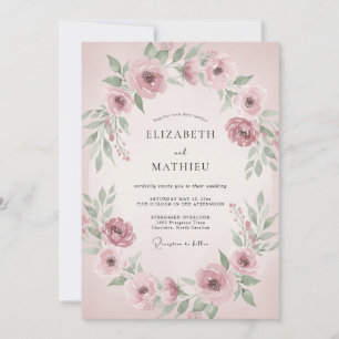 Convite Casamento Floral em Flor de Rosa Empoeirada