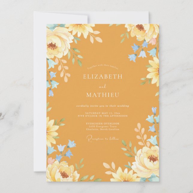 Convite Casamento Floral em Flor Ochre (Frente)