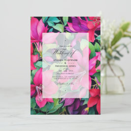 Convite Casamento Floral em Fuchsia, Verde Esmeralda e Pre