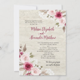 Convite Casamento Floral em Lace de Aquarela Burgundy Rúst