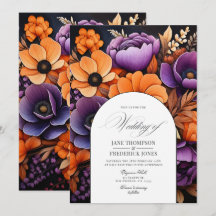 Casamento Floral em Laranja Queimado, Roxo Escuro