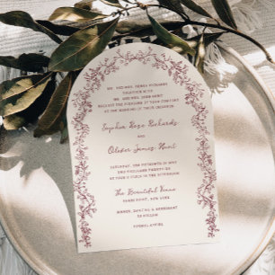 Convite Casamento Floral em Linha Arte Rústica Vintage Arc