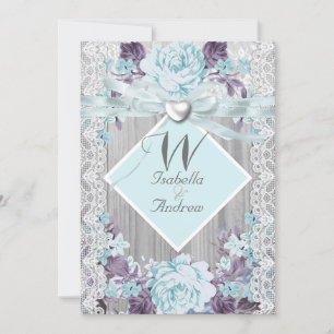 Convite Casamento Floral em Madeira Rústica Branco com Ren