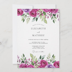 Convite Casamento Floral em Magenta