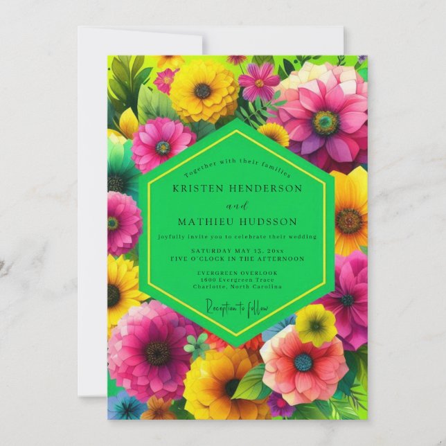 Convite Casamento Floral em Magenta (Frente)