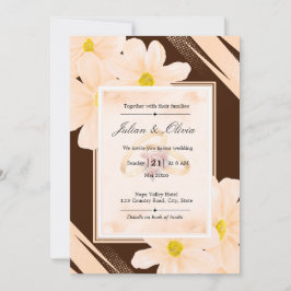 Convite Casamento Floral em Marrom Chocolate e Pêssego Ter