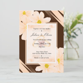 Convite Casamento Floral em Marrom Chocolate e Pêssego Ter