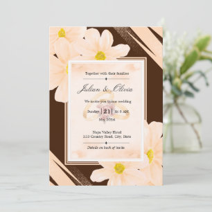 Convite Casamento Floral em Marrom Chocolate e Pêssego Ter