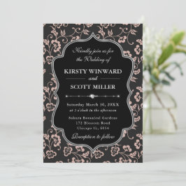 Convite Casamento Floral em Moldura Preta Elegante Rosa