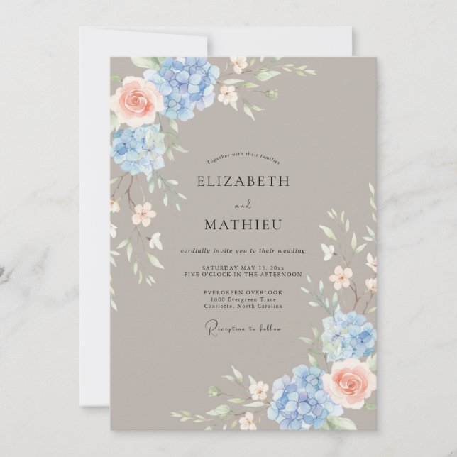 Convite Casamento Floral em Pastel Azul (Frente)