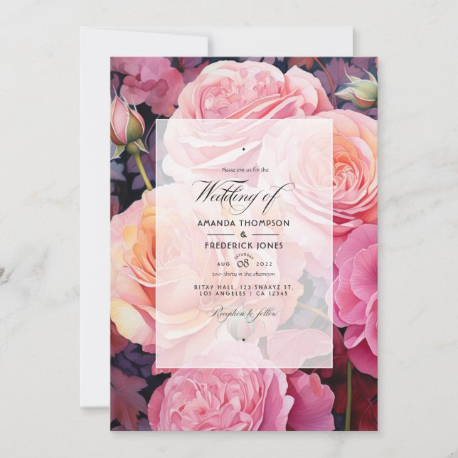 Convite Casamento Floral em Rosa Dourado e Bege (Frente)