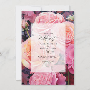 Convite Casamento Floral em Rosa Dourado e Bege