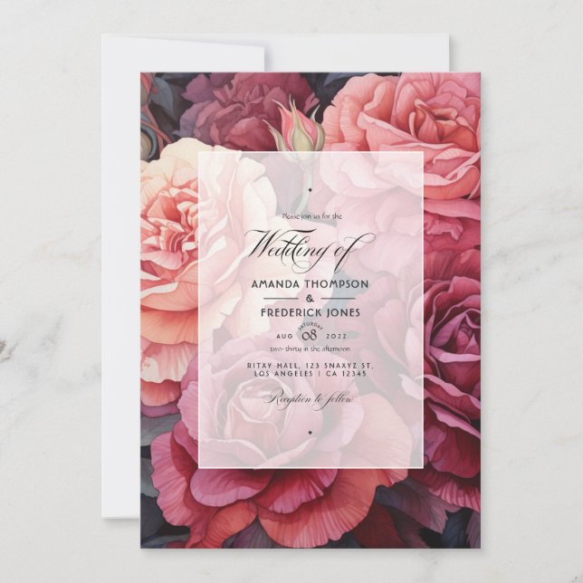 Convite Casamento Floral em Rosa Dourado e Marrom Rosa (Frente)