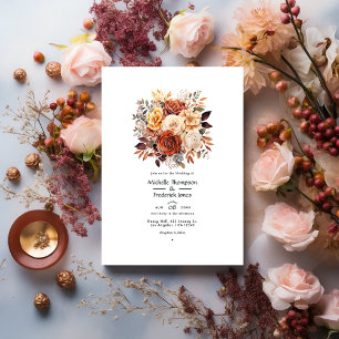 Convite Casamento Floral em Rosa Dourado e Marrom Rosa
