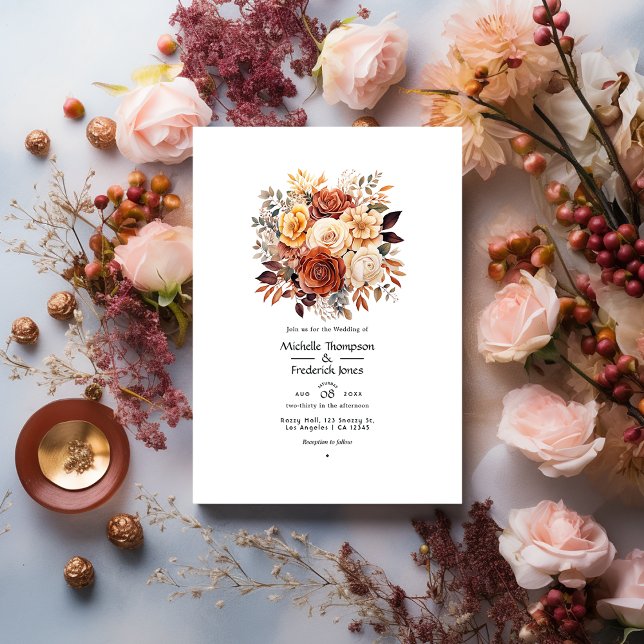 Convite Casamento Floral em Rosa Dourado e Marrom Rosa (Criador carregado)