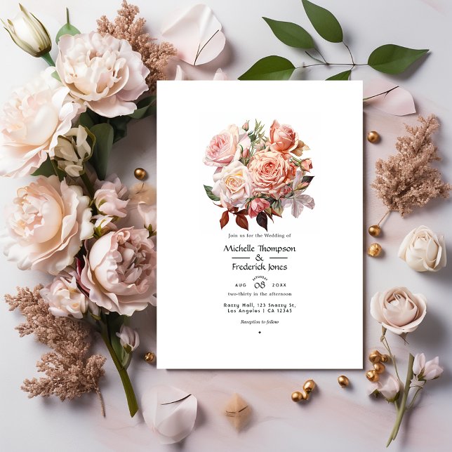 Convite Casamento Floral em Rose Gold e Blush (Criador carregado)