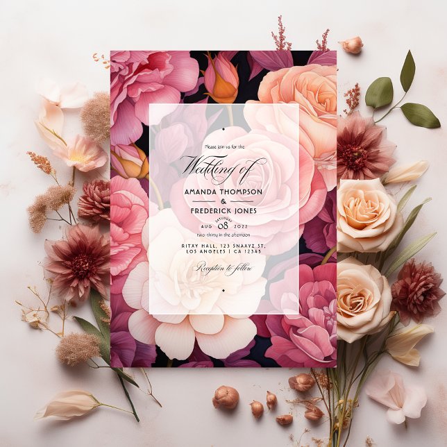 Convite Casamento Floral em Rose Gold e Blush (Criador carregado)