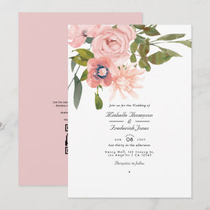 Convite Casamento Floral em Rose Gold e Rosa Claro com Cód