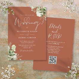Convite Casamento Floral em Terracota com Código QR