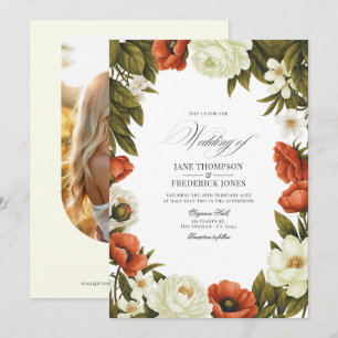 Convite Casamento Floral em Terracota e Verde Oliva com Ma