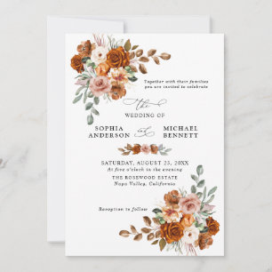 Convite Casamento Floral em Terracota Laranja Queimada