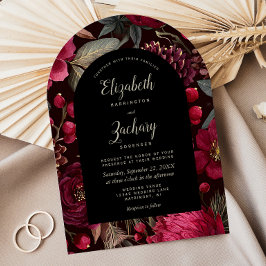 Convite Casamento Floral em Tom de Borgonha Escuro com Pad
