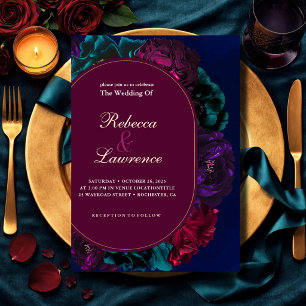 Convite Casamento Floral em Tons de Joias Elegantes