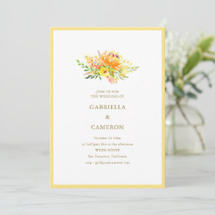Convite Casamento Floral em Tons de Laranja e Amarelo com