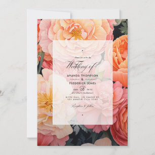 Convite Casamento Floral em Tons de Pêssego e Coral