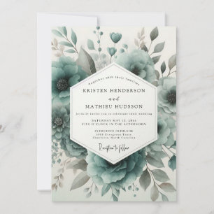Convite Casamento Floral em Verde-azulado na Floresta