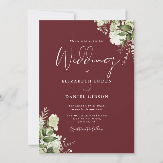 Convite Casamento Floral em Verde com Rosa Madeira QR Code (Frente)