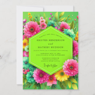Convite Casamento Floral em Verde Lima