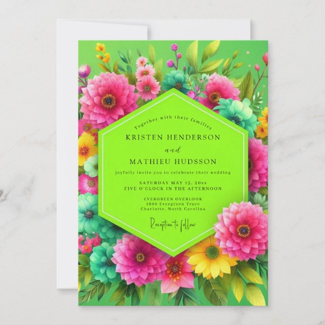 Convite Casamento Floral em Verde Lima (Frente)